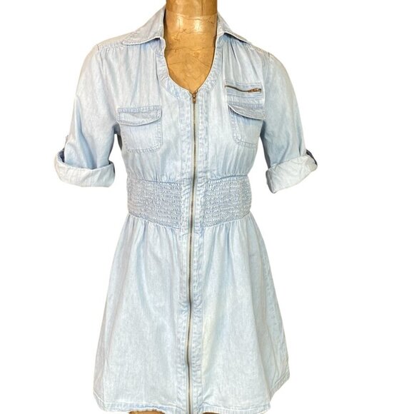 J. Gee Full Zip Denim Shirt Dress Sz PM Light Blue #350B - Picture 2 of 8